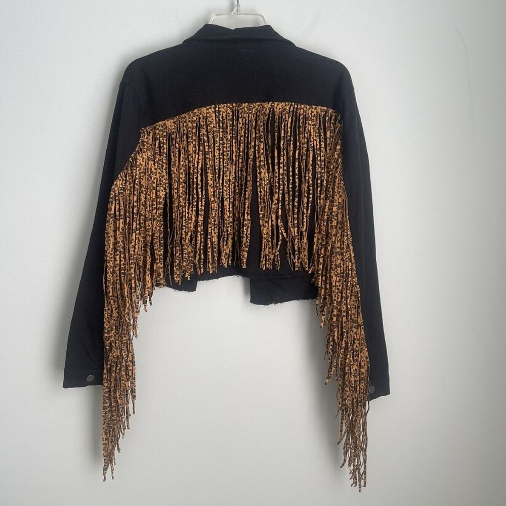 New Scully Black Denim Fringed Cropped Jacket Raw Hem Western
